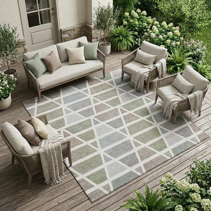 10' X 14' Taupe And Brown Geometric Washable Indoor Outdoor Area Rug