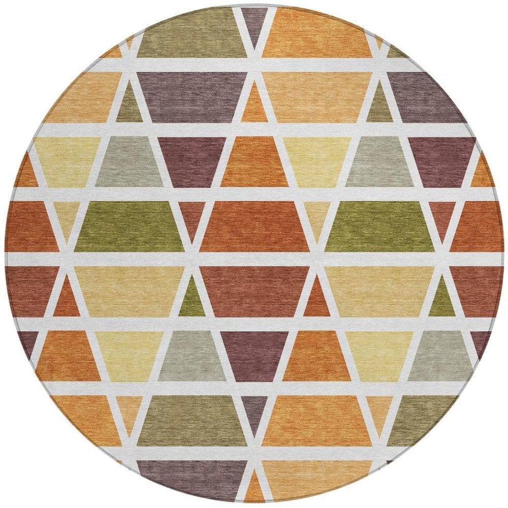 8' Orange And White Round Geometric Washable Indoor Outdoor Area Rug — view 6