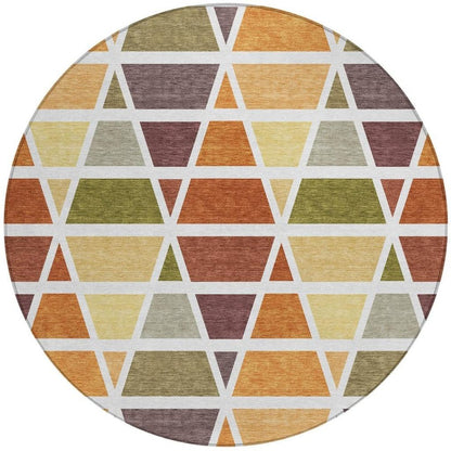 8' Orange And White Round Geometric Washable Indoor Outdoor Area Rug HomeRoots