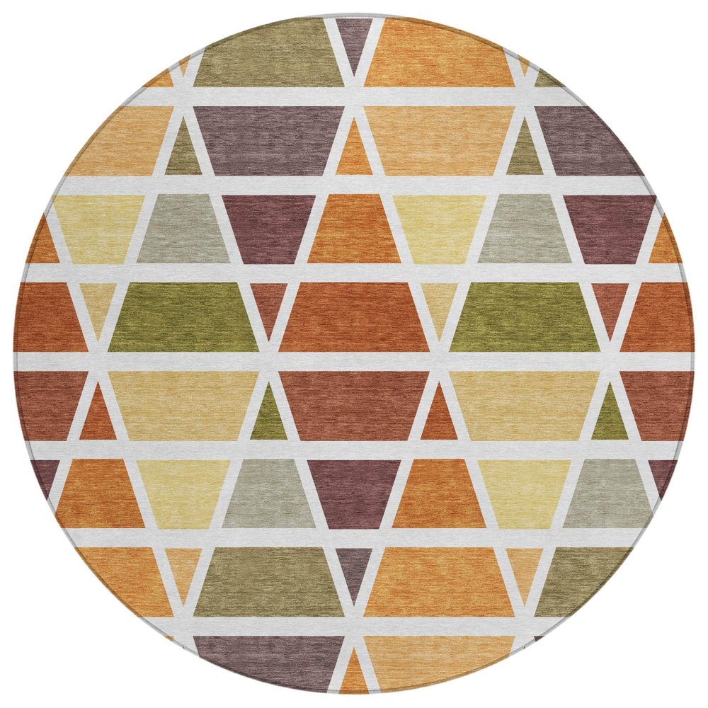 8' Orange And White Round Geometric Washable Indoor Outdoor Area Rug HomeRoots