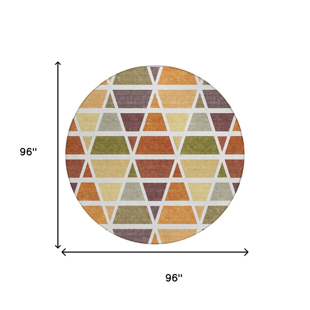 8' Orange And White Round Geometric Washable Indoor Outdoor Area Rug HomeRoots