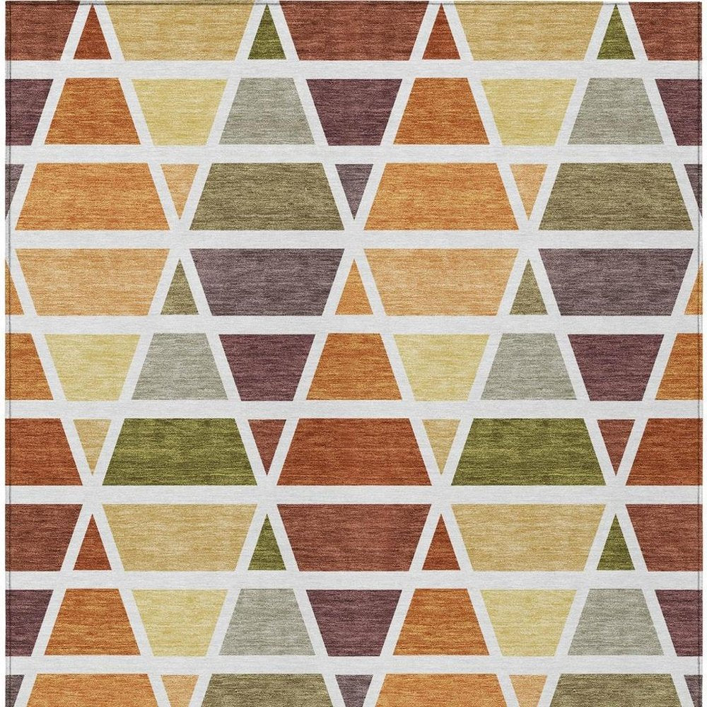 8' X 10' Orange And White Geometric Washable Indoor Outdoor Area Rug HomeRoots