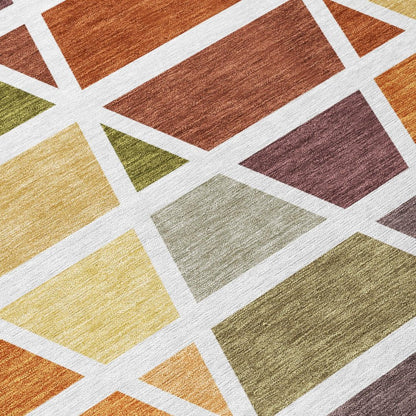 8' X 10' Orange And White Geometric Washable Indoor Outdoor Area Rug HomeRoots
