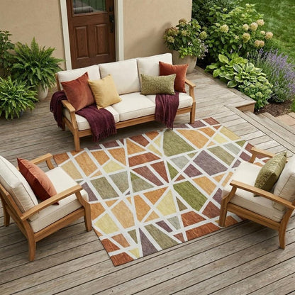 8' X 10' Orange And White Geometric Washable Indoor Outdoor Area Rug HomeRoots