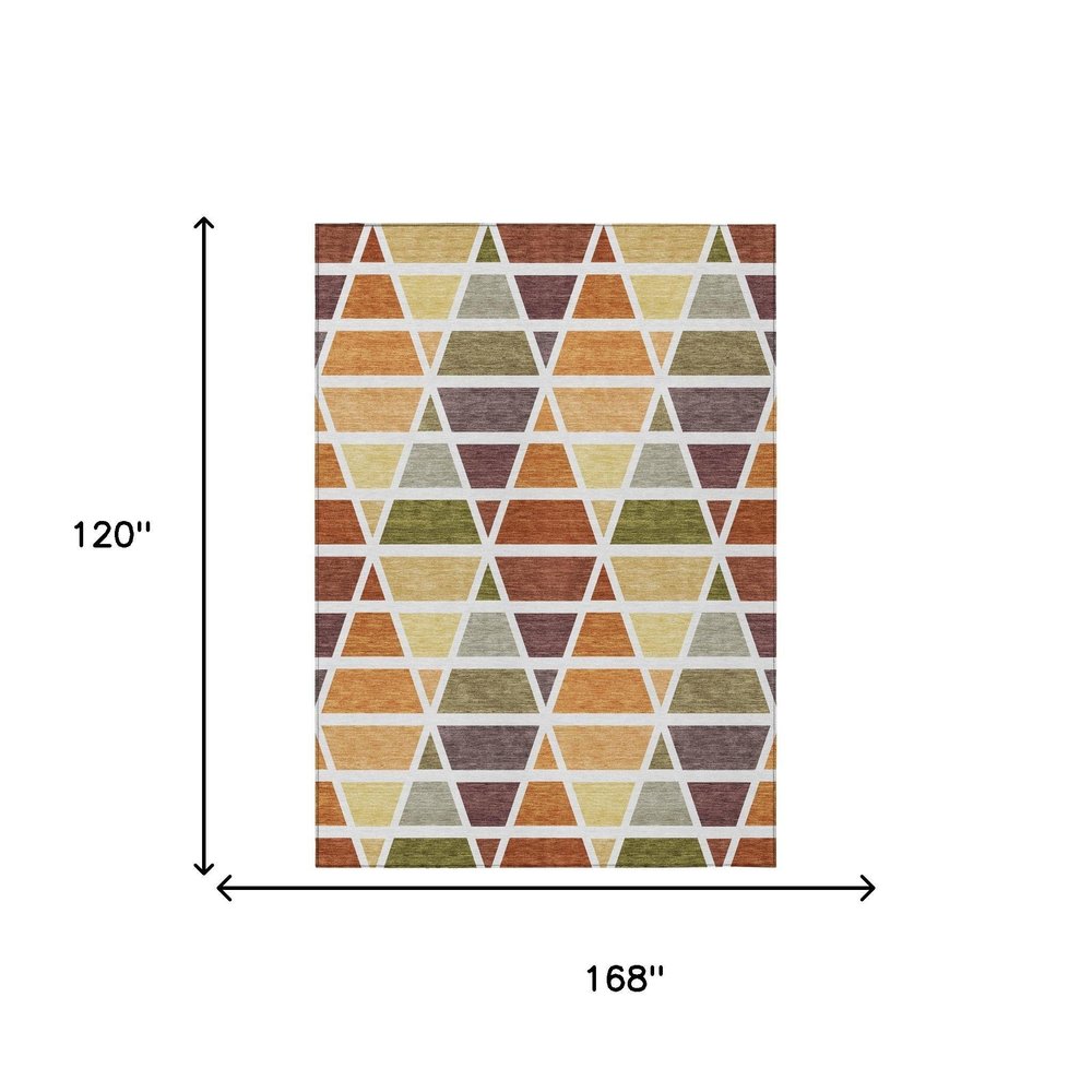 10' X 14' Orange And White Geometric Washable Indoor Outdoor Area Rug HomeRoots