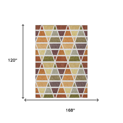 10' X 14' Orange And White Geometric Washable Indoor Outdoor Area Rug HomeRoots