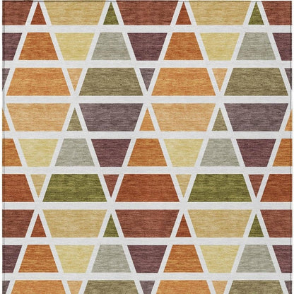 10' X 14' Orange And White Geometric Washable Indoor Outdoor Area Rug