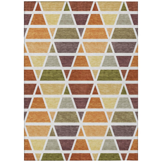 10' X 14' Orange And White Geometric Washable Indoor Outdoor Area Rug