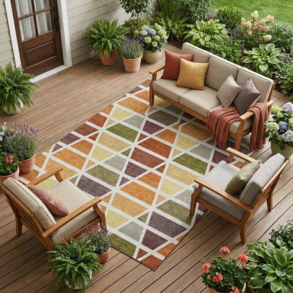 10' X 14' Orange And White Geometric Washable Indoor Outdoor Area Rug — view 5