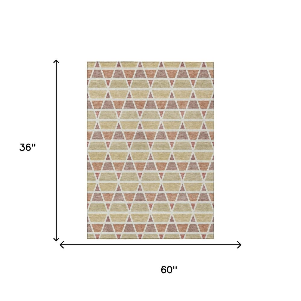 3' X 5' Copper And Orange Geometric Washable Indoor Outdoor Area Rug HomeRoots