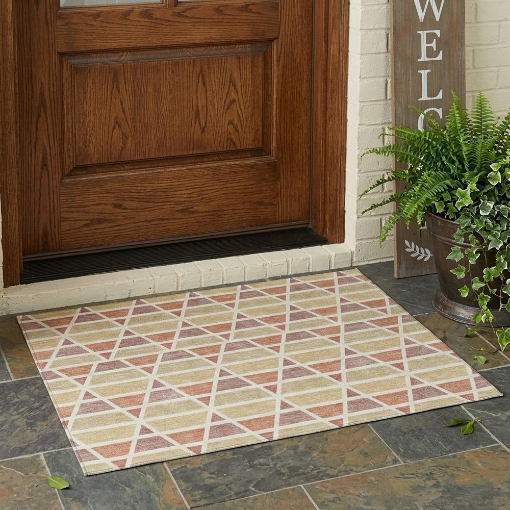 3' X 5' Copper And Orange Geometric Washable Indoor Outdoor Area Rug — view 5