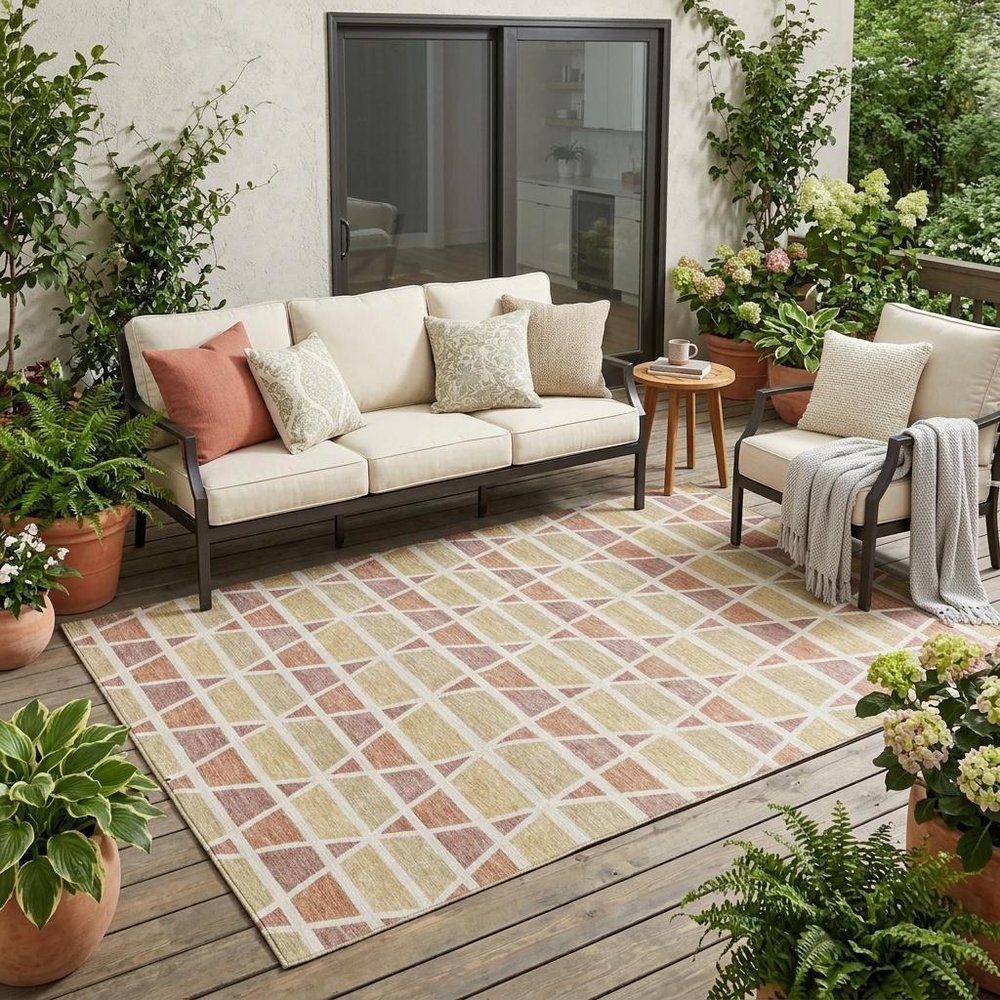 5' X 8' Copper And Orange Geometric Washable Indoor Outdoor Area Rug — view 5