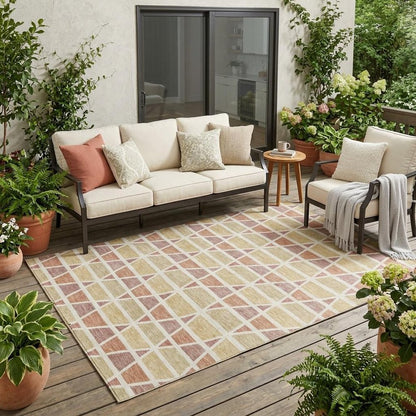 5' X 8' Copper And Orange Geometric Washable Indoor Outdoor Area Rug HomeRoots