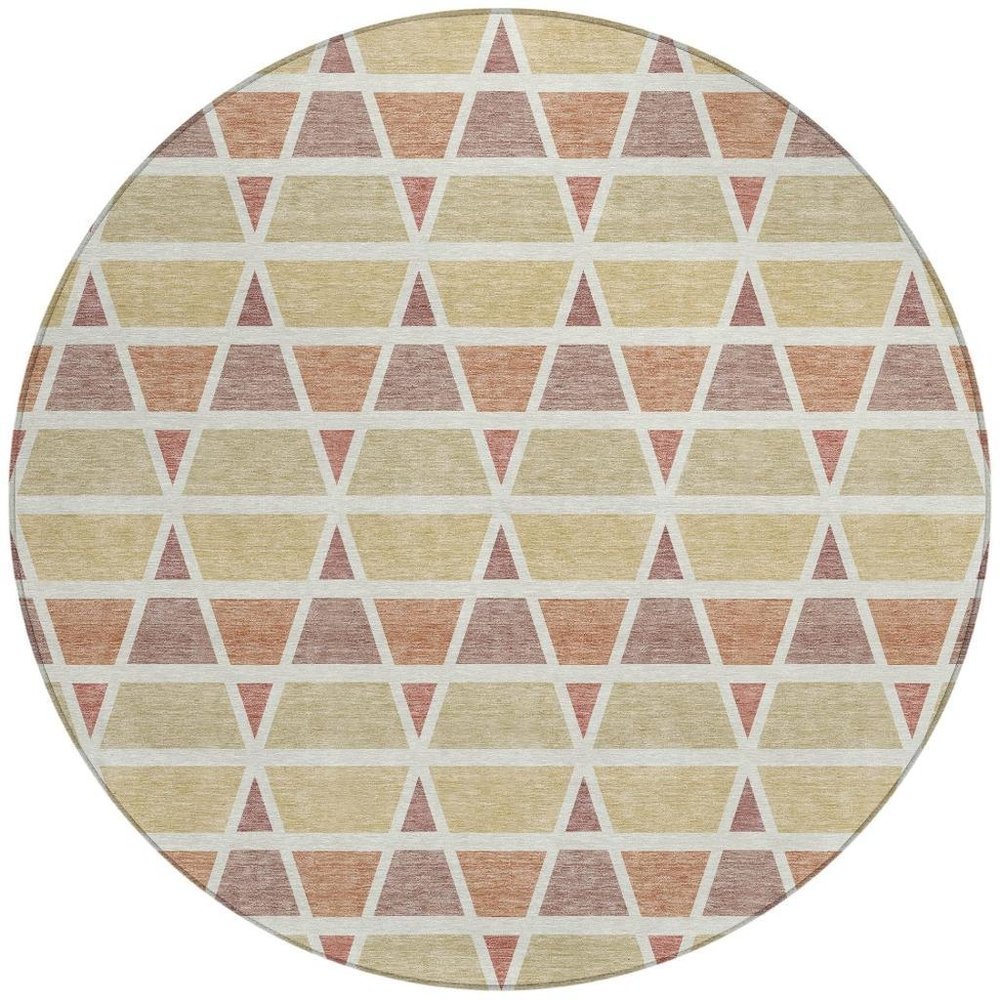 8' Copper And Orange Round Geometric Washable Indoor Outdoor Area Rug HomeRoots