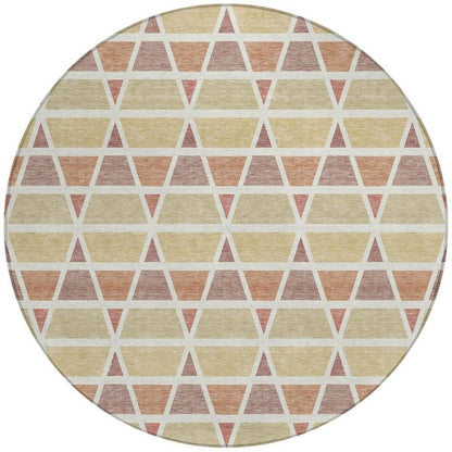 8' Copper And Orange Round Geometric Washable Indoor Outdoor Area Rug HomeRoots