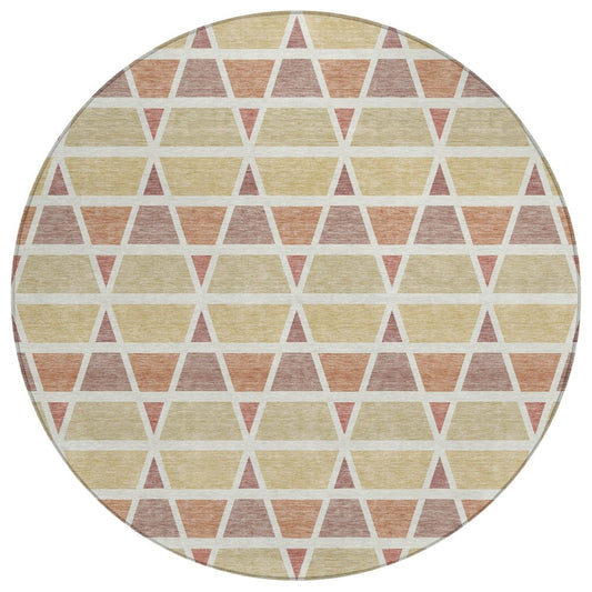 8' Copper And Orange Round Geometric Washable Indoor Outdoor Area Rug HomeRoots