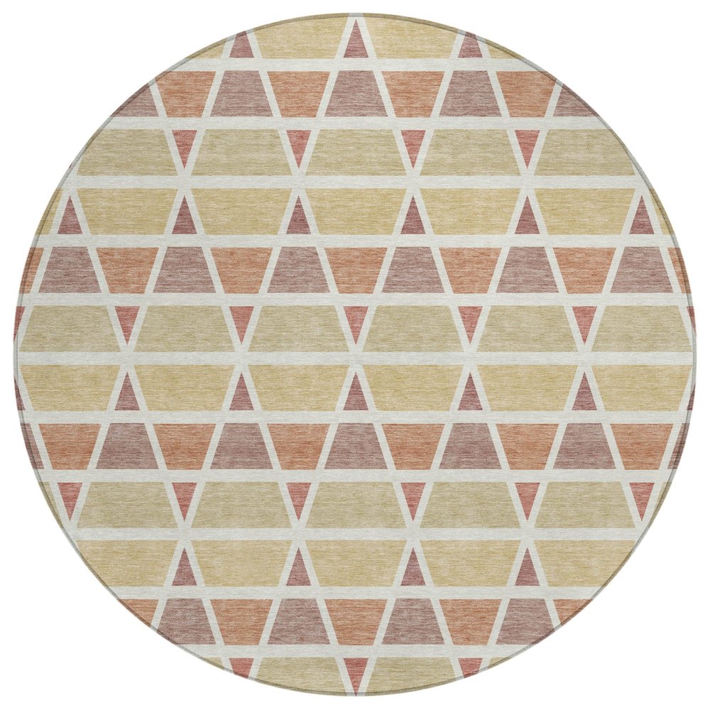 8' Copper And Orange Round Geometric Washable Indoor Outdoor Area Rug HomeRoots