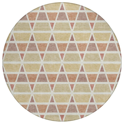 8' Copper And Orange Round Geometric Washable Indoor Outdoor Area Rug HomeRoots