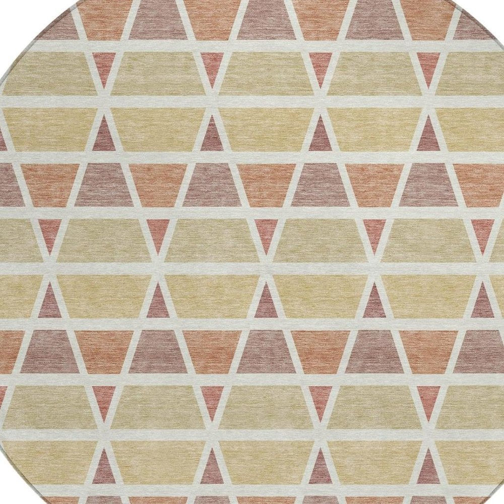 8' Copper And Orange Round Geometric Washable Indoor Outdoor Area Rug HomeRoots