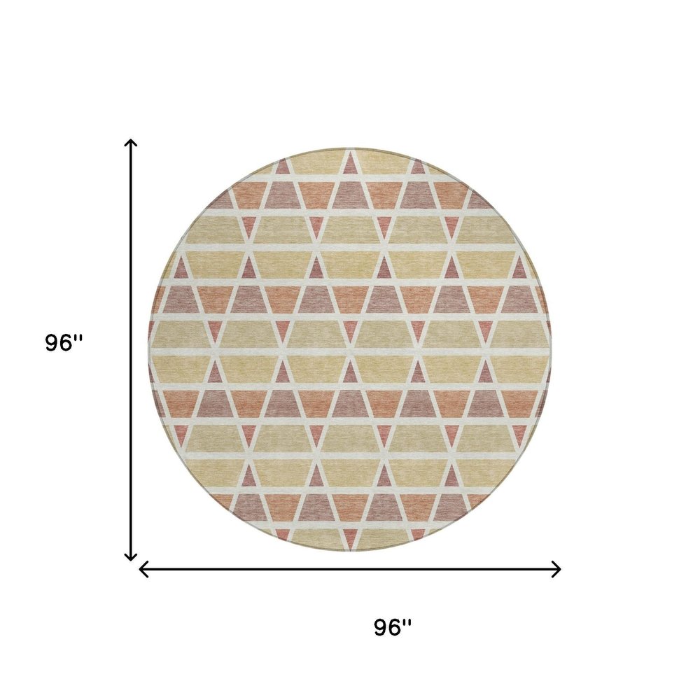 8' Copper And Orange Round Geometric Washable Indoor Outdoor Area Rug HomeRoots