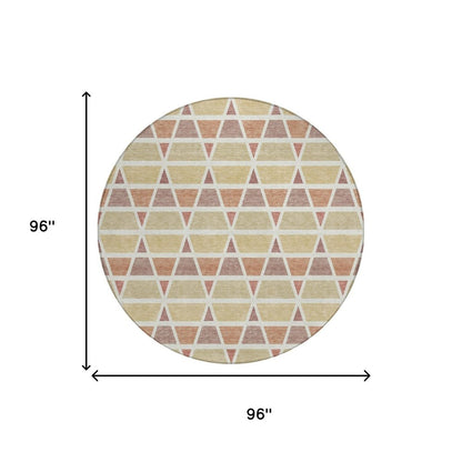 8' Copper And Orange Round Geometric Washable Indoor Outdoor Area Rug HomeRoots