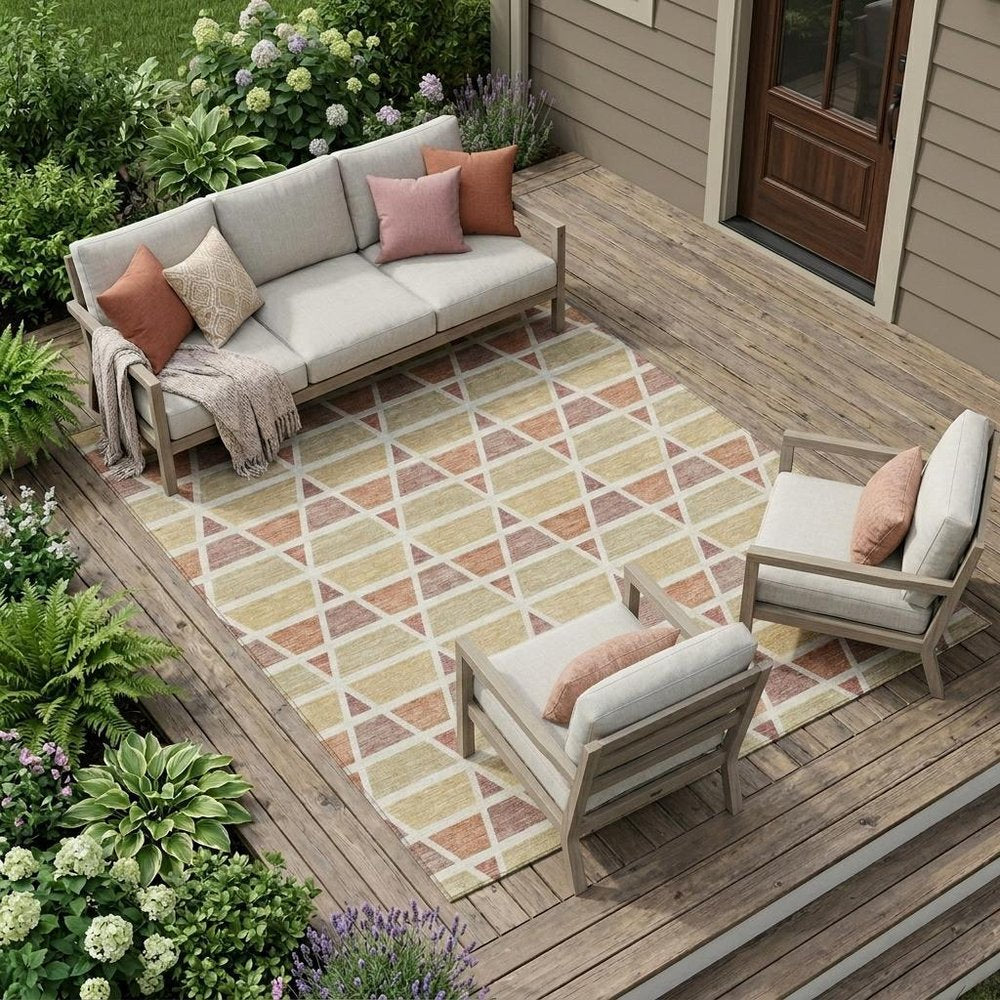 8' X 10' Copper And Orange Geometric Washable Indoor Outdoor Area Rug HomeRoots