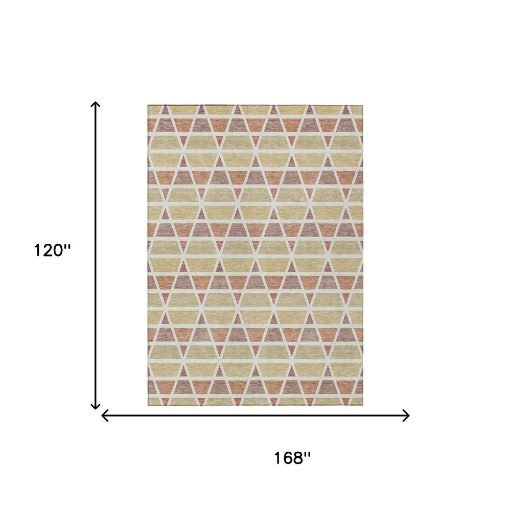 10' X 14' Copper And Orange Geometric Washable Indoor Outdoor Area Rug HomeRoots