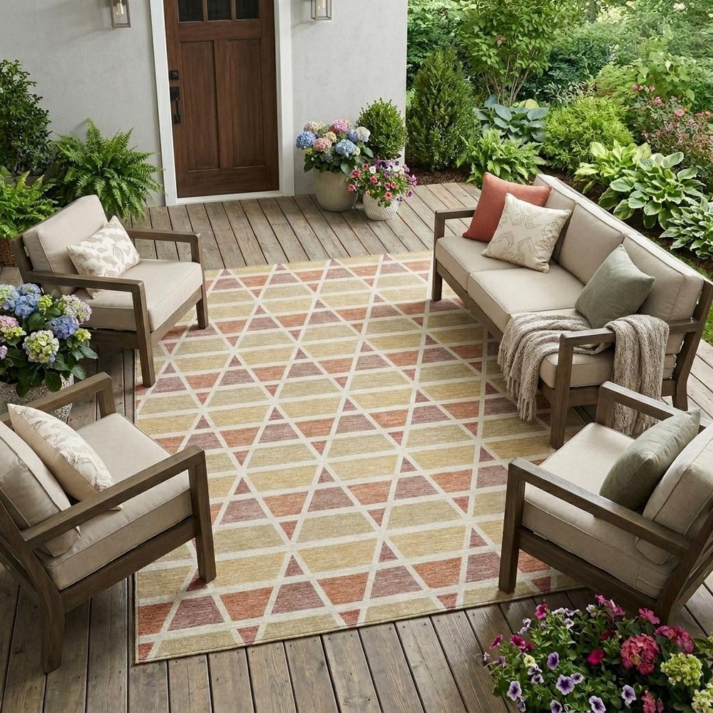 10' X 14' Copper And Orange Geometric Washable Indoor Outdoor Area Rug HomeRoots