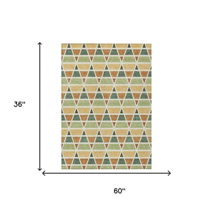 3' X 5' Fern Green And Green Geometric Washable Indoor Outdoor Area Rug HomeRoots