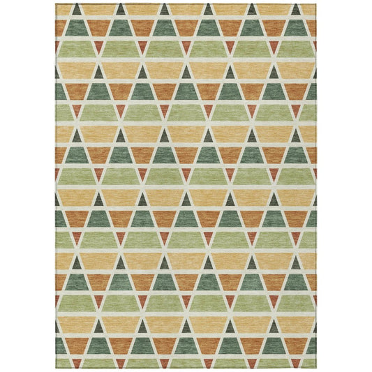 3' X 5' Fern Green And Green Geometric Washable Indoor Outdoor Area Rug