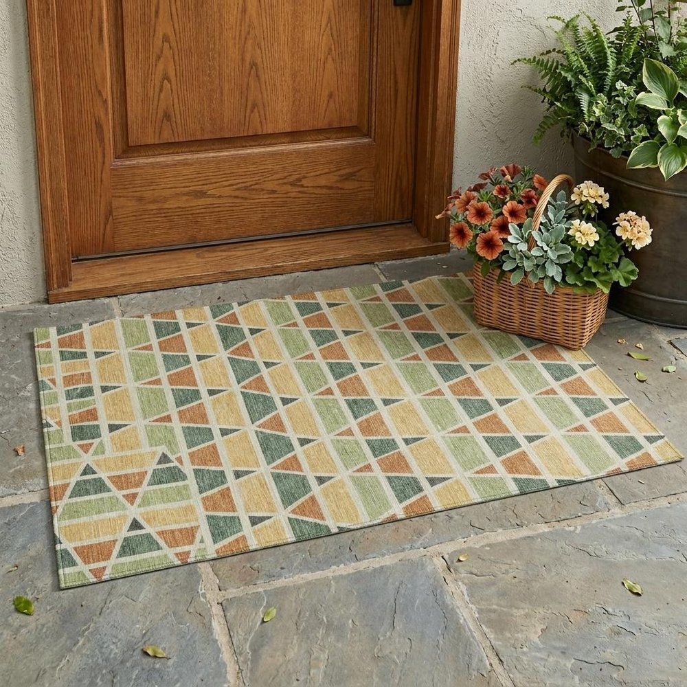3' X 5' Fern Green And Green Geometric Washable Indoor Outdoor Area Rug HomeRoots