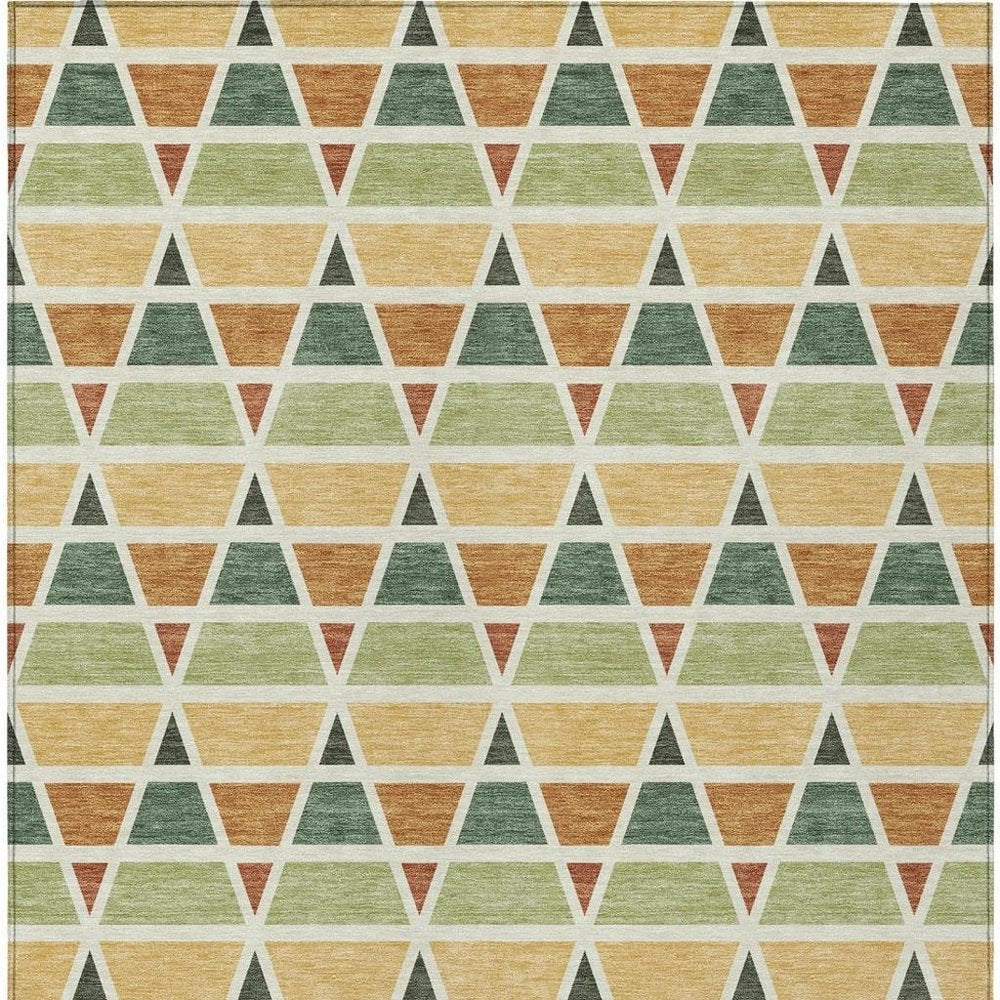 5' X 8' Fern Green And Green Geometric Washable Indoor Outdoor Area Rug HomeRoots