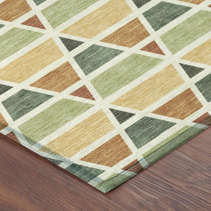 5' X 8' Fern Green And Green Geometric Washable Indoor Outdoor Area Rug HomeRoots