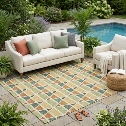 5' X 8' Fern Green And Green Geometric Washable Indoor Outdoor Area Rug HomeRoots