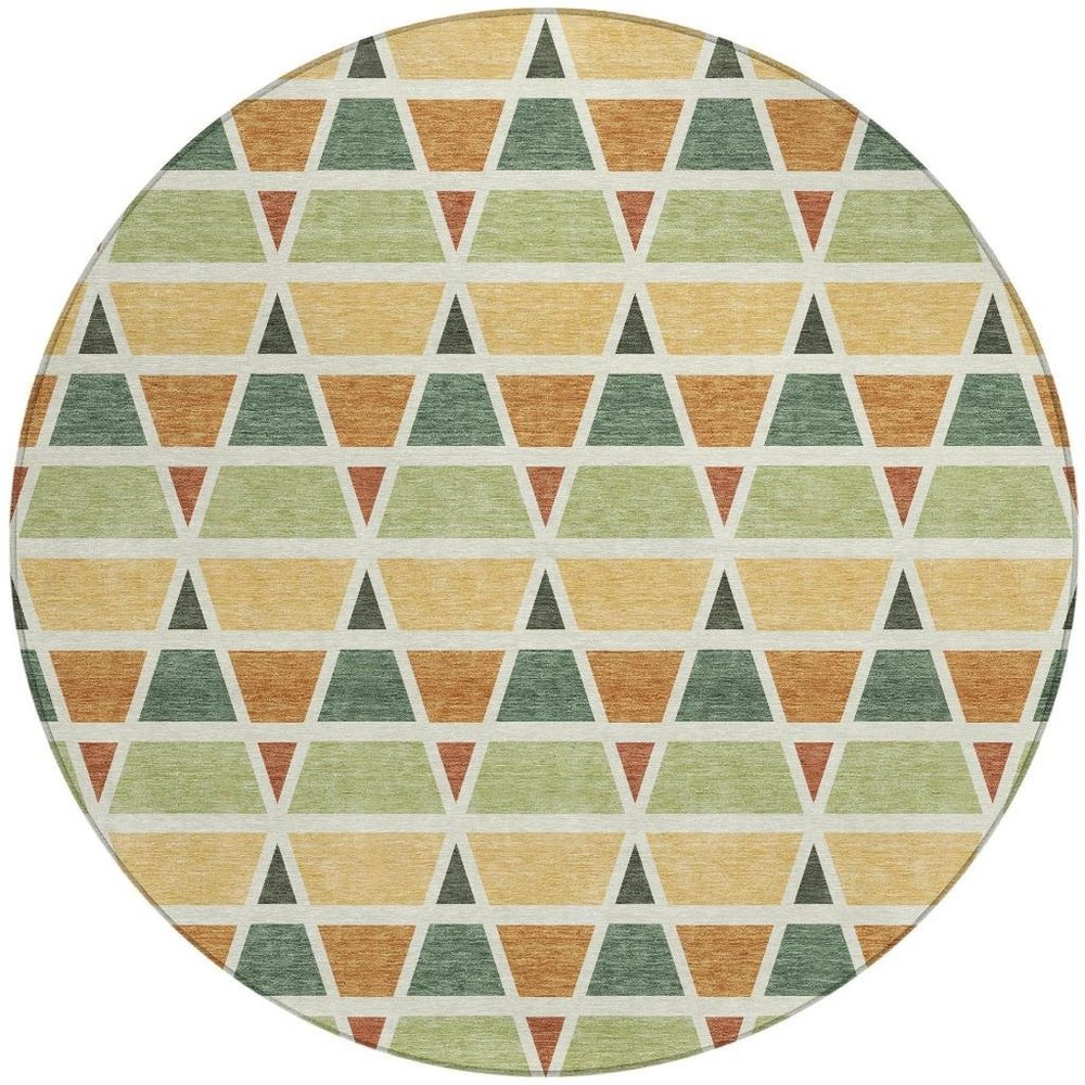 8' Fern Green And Green Round Geometric Washable Indoor Outdoor Area Rug HomeRoots
