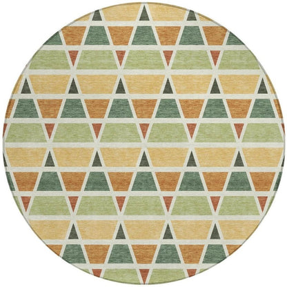 8' Fern Green And Green Round Geometric Washable Indoor Outdoor Area Rug HomeRoots