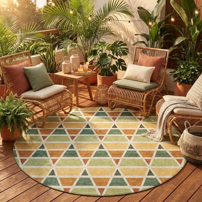 8' Fern Green And Green Round Geometric Washable Indoor Outdoor Area Rug HomeRoots