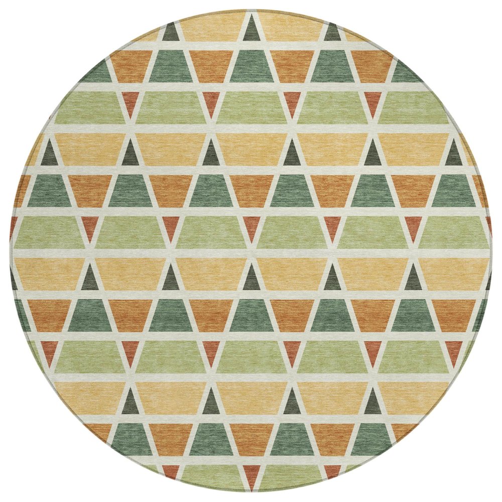 8' Fern Green And Green Round Geometric Washable Indoor Outdoor Area Rug HomeRoots