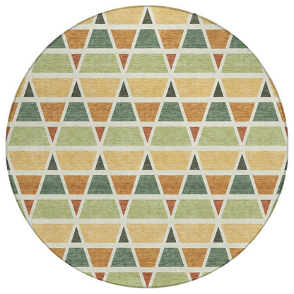 8' Fern Green And Green Round Geometric Washable Indoor Outdoor Area Rug HomeRoots