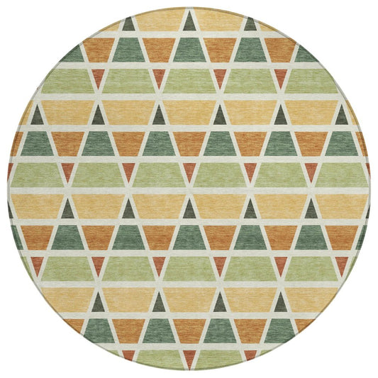 8' Fern Green And Green Round Geometric Washable Indoor Outdoor Area Rug