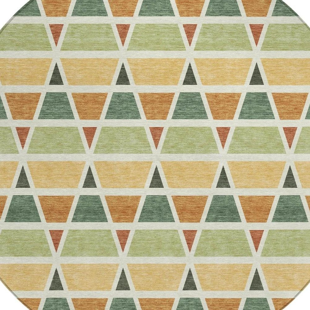8' Fern Green And Green Round Geometric Washable Indoor Outdoor Area Rug HomeRoots
