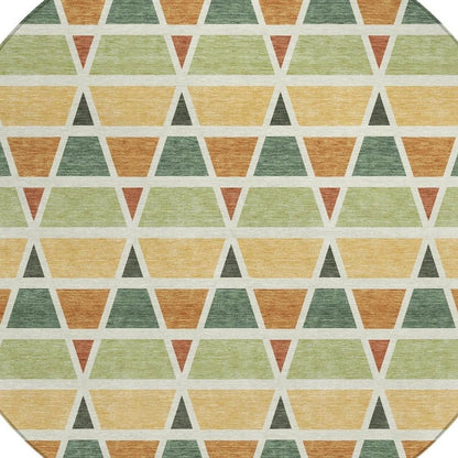 8' Fern Green And Green Round Geometric Washable Indoor Outdoor Area Rug HomeRoots