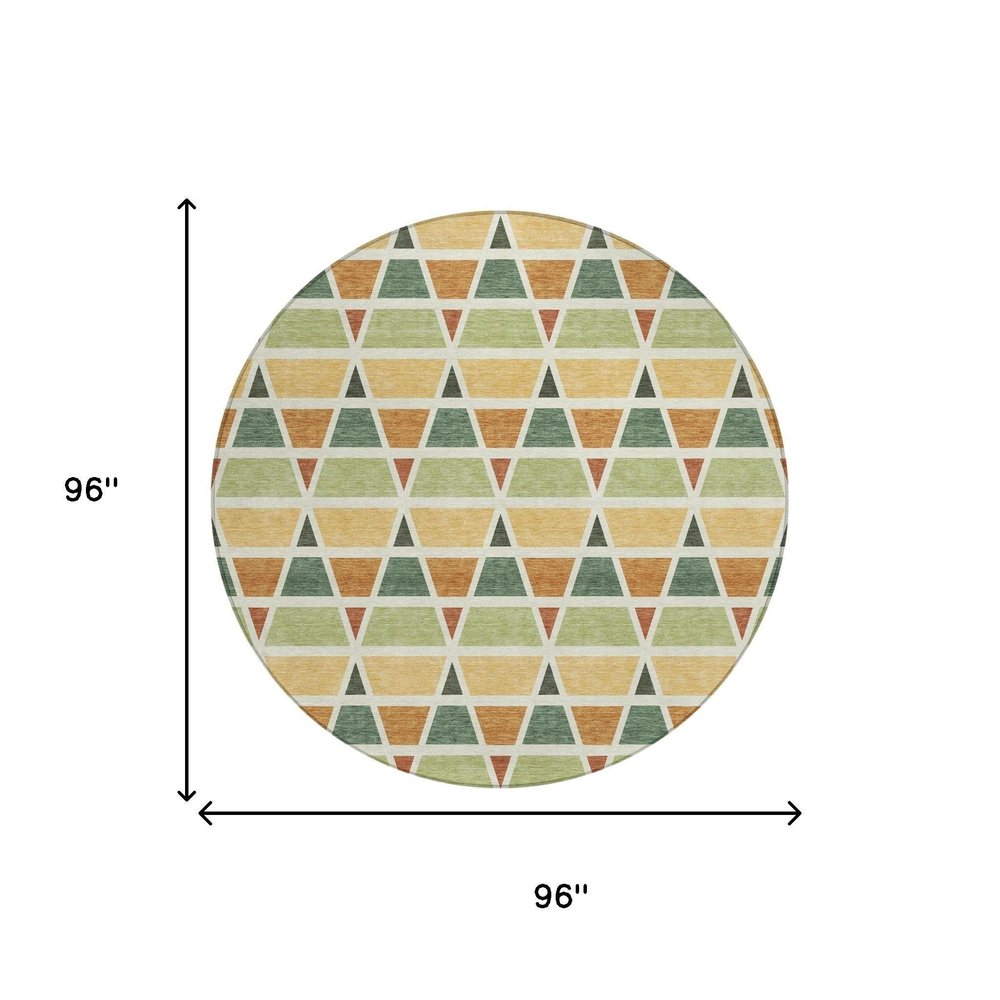 8' Fern Green And Green Round Geometric Washable Indoor Outdoor Area Rug HomeRoots