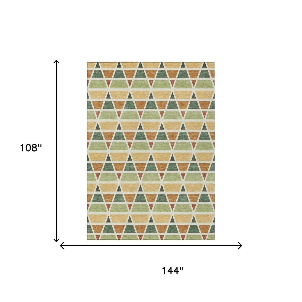 9' X 12' Fern Green And Green Geometric Washable Indoor Outdoor Area Rug HomeRoots