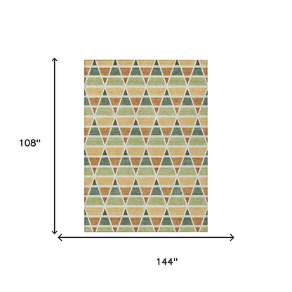 9' X 12' Fern Green And Green Geometric Washable Indoor Outdoor Area Rug HomeRoots