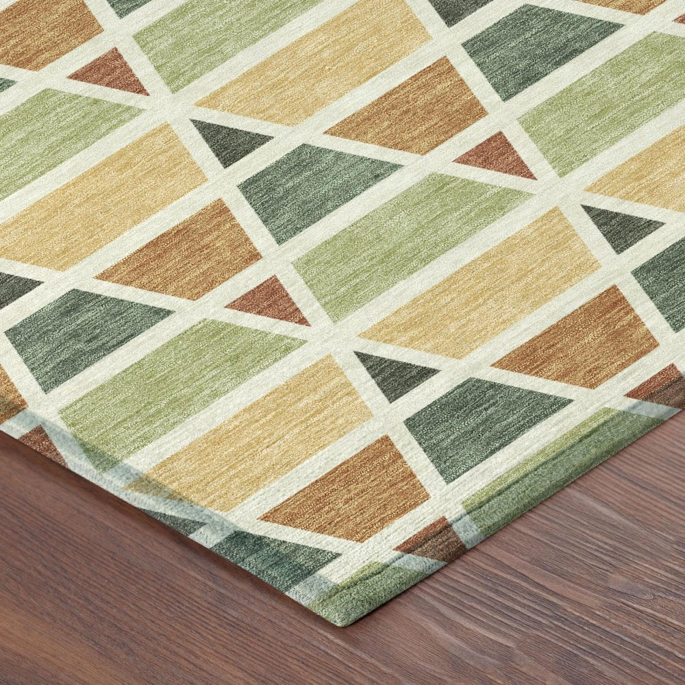 9' X 12' Fern Green And Green Geometric Washable Indoor Outdoor Area Rug HomeRoots