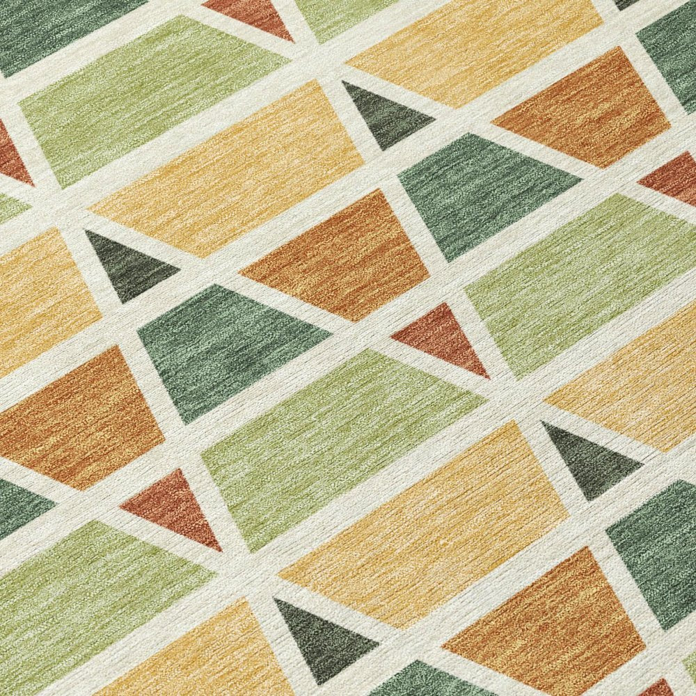 9' X 12' Fern Green And Green Geometric Washable Indoor Outdoor Area Rug HomeRoots