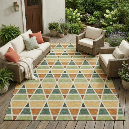 9' X 12' Fern Green And Green Geometric Washable Indoor Outdoor Area Rug HomeRoots