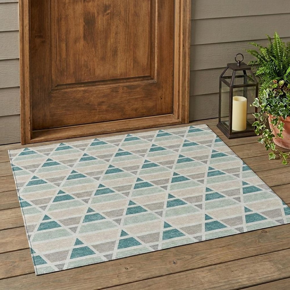 3' X 5' Mint Green And Green Geometric Washable Indoor Outdoor Area Rug HomeRoots