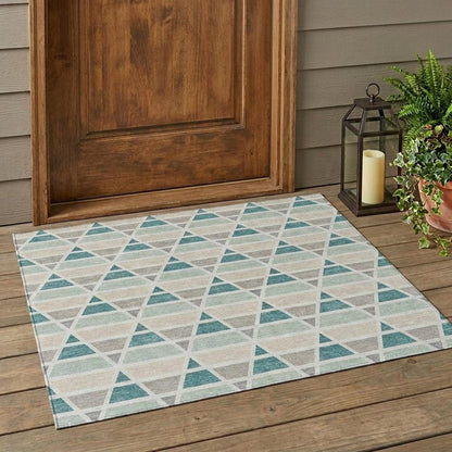 3' X 5' Mint Green And Green Geometric Washable Indoor Outdoor Area Rug HomeRoots